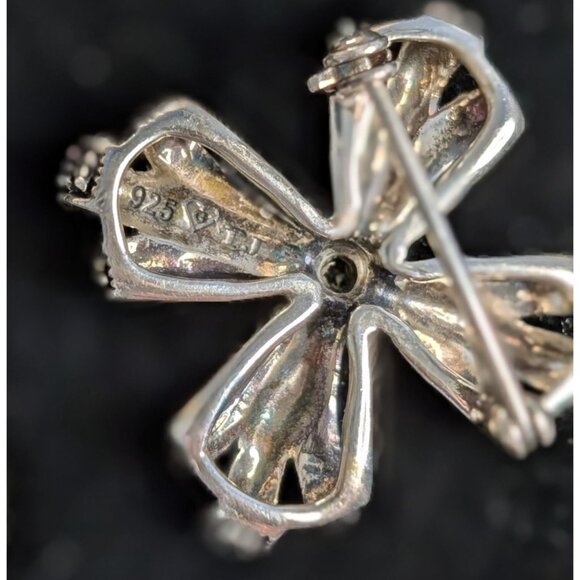 Vintage Sterling Silver 925 Marcasite Brooch Pin Green Gem Stone Peridot manly - Picture 5 of 12